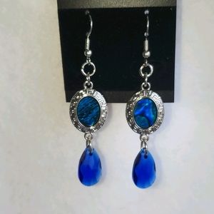 Womens iridescent blue and silver hook earrings